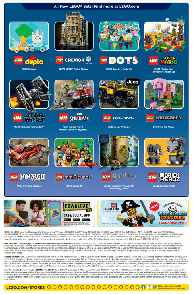 LEGO Store Calendar January 2021 US