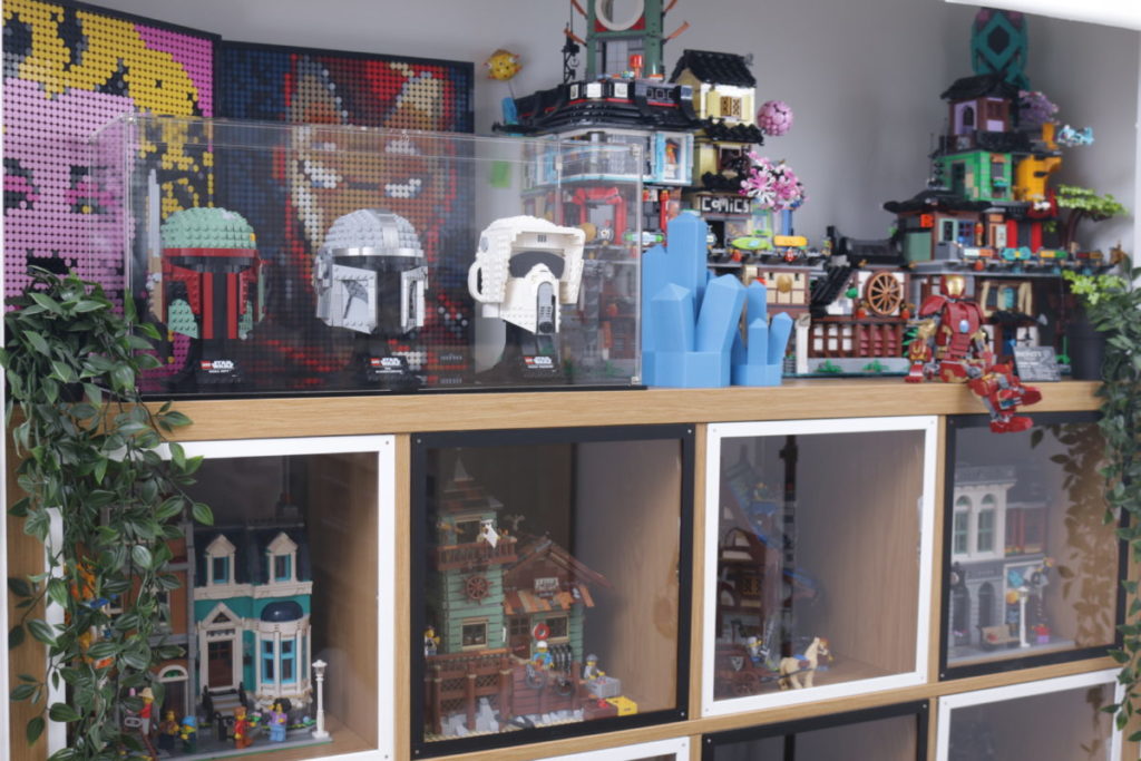 LEGO Star Wars Mandalorian Stormtrooper Scout Trooper Luke Skywalker Red Five Darth Vader Boba Fett Helmet Wicked Brick Display Case individual dual triple wall mounted 12 1024x683